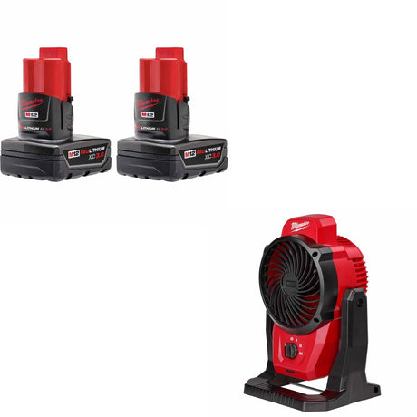 Milwaukee 48-11-2412 M12 XC Battery-2 Pack W/ FREE 0820-20 M12 Mounting Fan