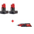 Milwaukee 48-11-2412 M12 XC Battery, 2Pk w/ FREE 2460-20 M12 Rotary Tool, Bare