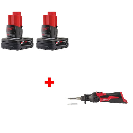 Milwaukee 48-11-2412 XC Battery Two Pack w/ FREE 2488-20 Soldering Iron, Bare
