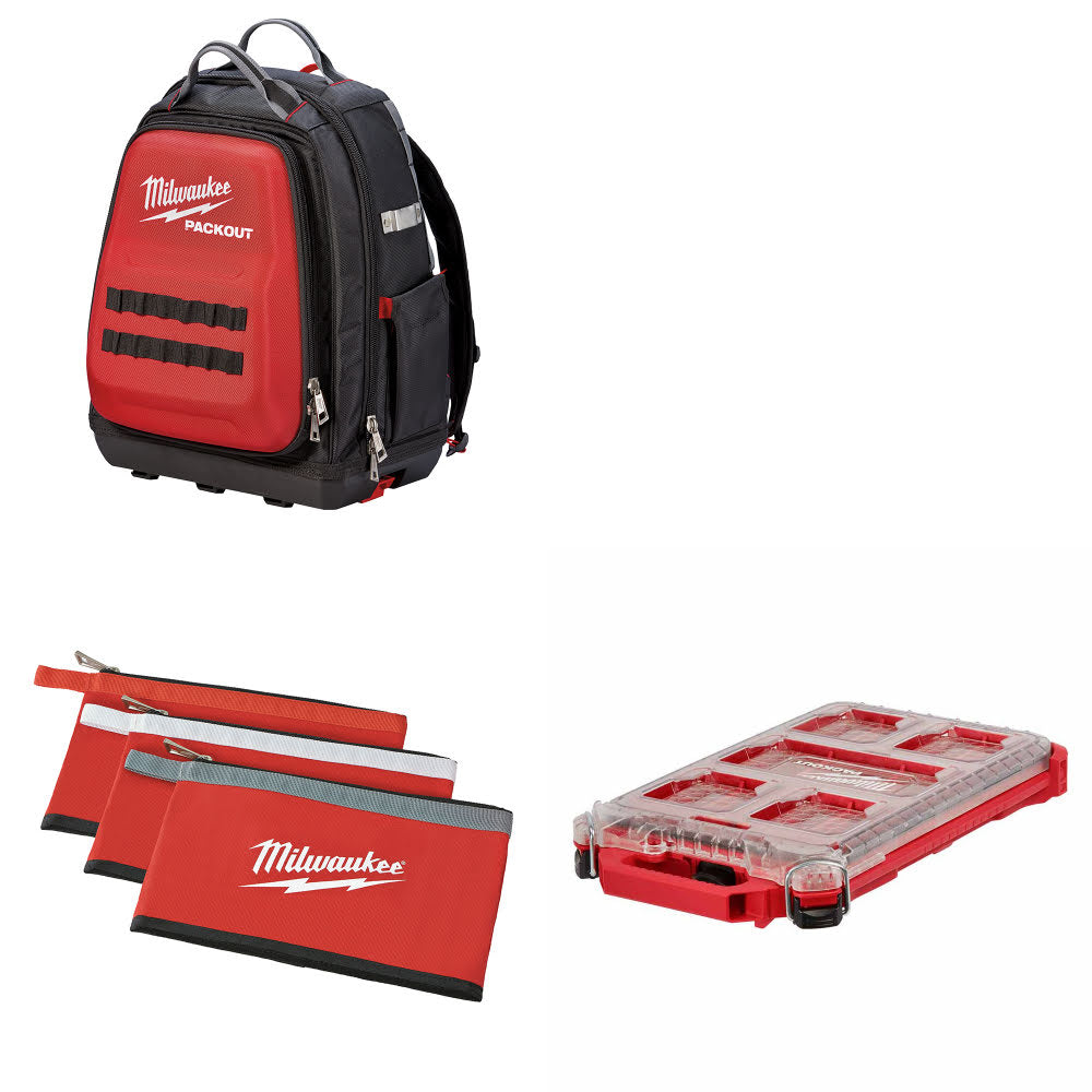 Milwaukee 48-22-8301 Packout Backpack W/ 48-22-8193 Pouches-3Pk & FREE Organizer