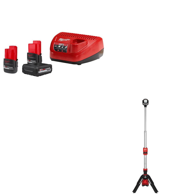 Milwaukee 48-59-2452S M12 2-Battery Starter Kit w/ FREE 2132-20 M12 Tower Light