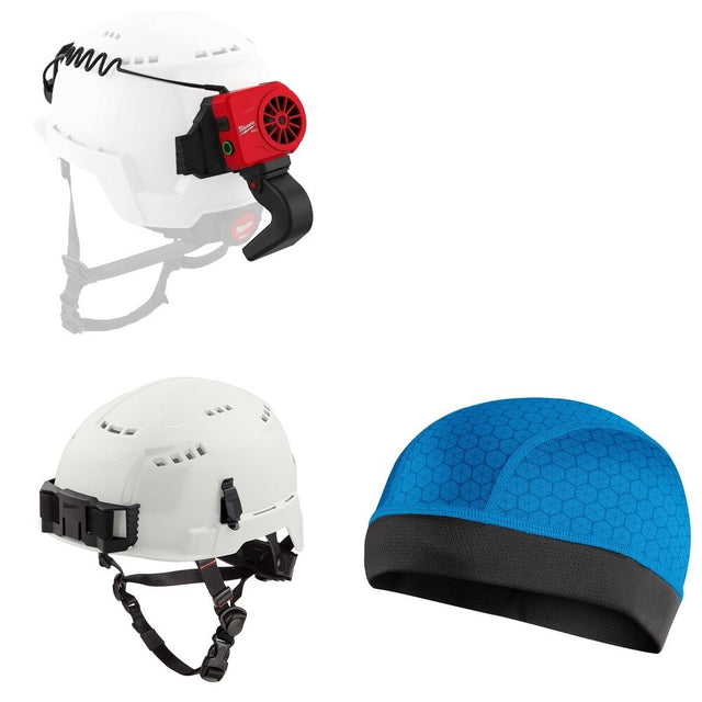 Milwaukee Safety Helmet Kit W/ USB Cooling Fan and Cooling Skull Cap