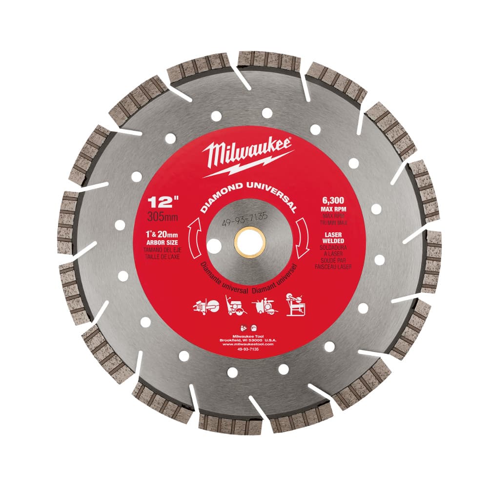 Milwaukee 49-93-7135 12" Segmented Turbo Diamond Saw Blade (1",20mm Arbor) Concrete, Brick, Block, Asphalt, Ductile - 2