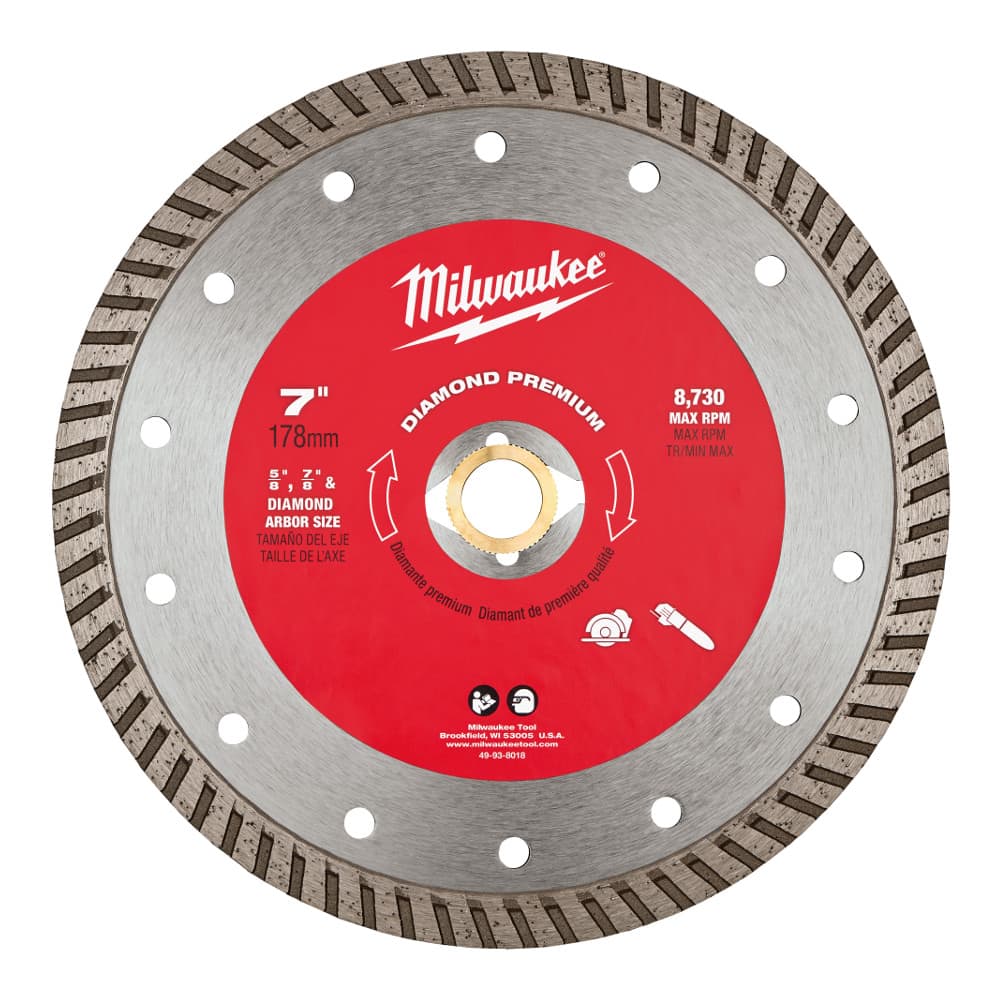 Milwaukee 49-93-8018 7" Premium Continuous Turbo Diamond Saw Blade, 5/8"-7/8" Arb. Concrete, Brick, Block, Asphalt - 3