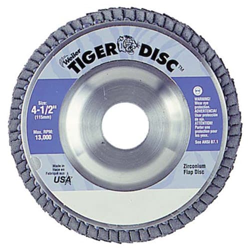 Weiler 50513 4-1/2" Tiger Disc Abrasive Flap Disc, Angled, Alum. Backing, 40Z, 7/8" A.H.