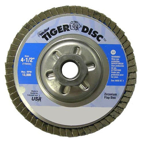 Weiler 50519 4-1/2" Tiger Disc Abrasive Flap Disc, Angled, Alum. Backing, 60Z, 5/8"-11 A.H. 60 grit - Z