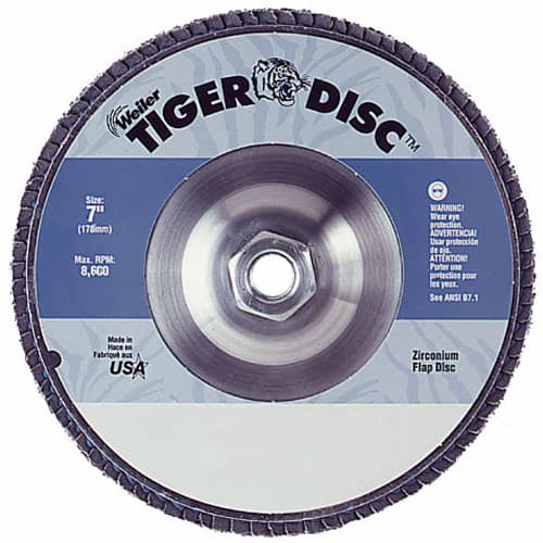 Weiler 50543 7" Tiger Disc Abrasive Flap Disc, Angled, Alum. Backing, 40Z, 5/8"-11 A.H.