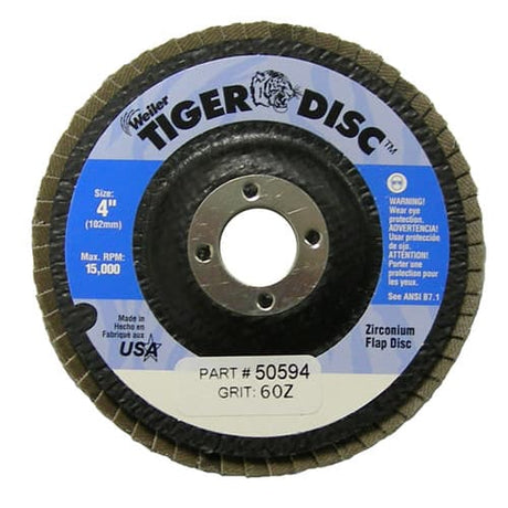 Weiler 50594 4" Tiger Disc Abrasive Flap Disc, Angled, Phenolic Backing, 60Z, 5/8"