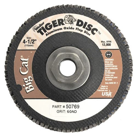 Weiler 50769 4-1/2" Big Cat Abrasive Flap Disc, Flat, Phenolic Backing, 60AO, 5/8"-11, Pack/10