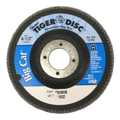 Weiler 50806 4-1/2" Big Cat Abrasive Flap Disc, Flat, Phenolic Backing, 120Z, 7/8" A.H.