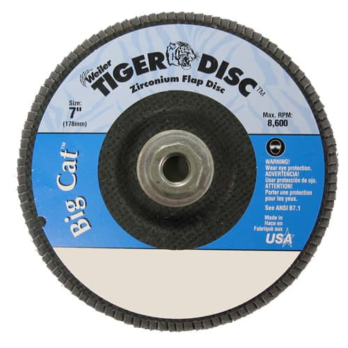 Weiler 50844 7" Big Cat Abrasive Flap Disc, Flat, Phenolic Backing, 60Z, 5/8"-11 A.H.