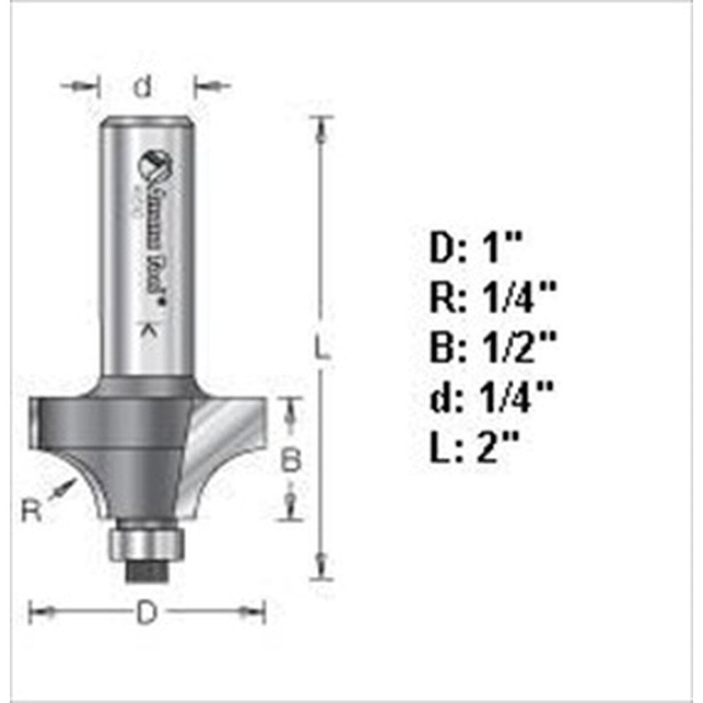 Amana 49604 1/4" R. X 1" D. X 1/2" X 1/4" Shk. Beading Router Bit - 2