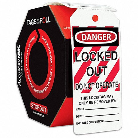 Accuform TAR416 Locked Out Do Not Operate Lockout Tag Roll 6.25" x 3" (100 Tags)