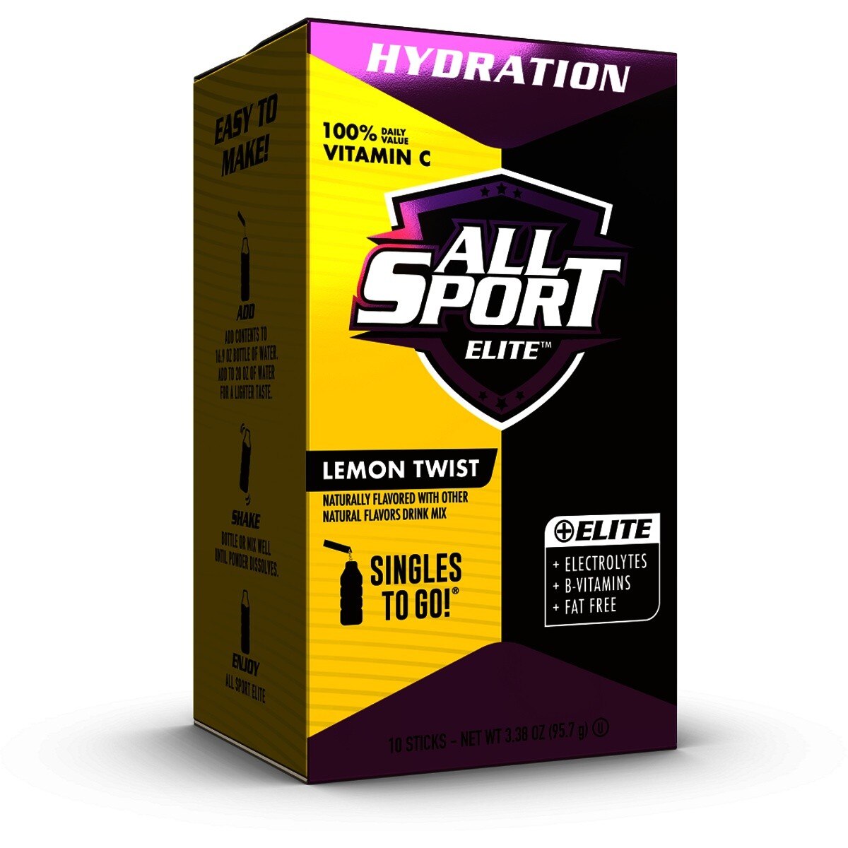All Sport 30811 0.35 oz Lemon Twist Elite Electrolyte Drink Mix Powder Sticks (10 Pack)