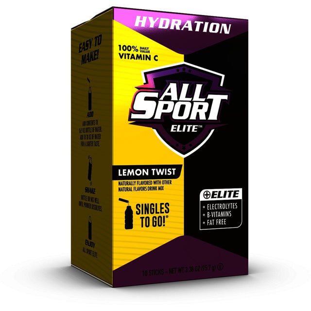 All Sport 30811 0.35 oz Lemon Twist Elite Electrolyte Drink Mix Powder Sticks (10 Pack)