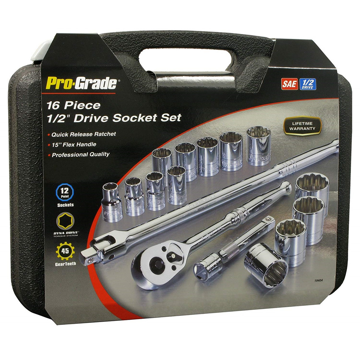 Allied 19404 1/2" Dr. 16pc. SAE Chrome Socket Set In Case 12PT. STD. 7/16" TO 1-1/4