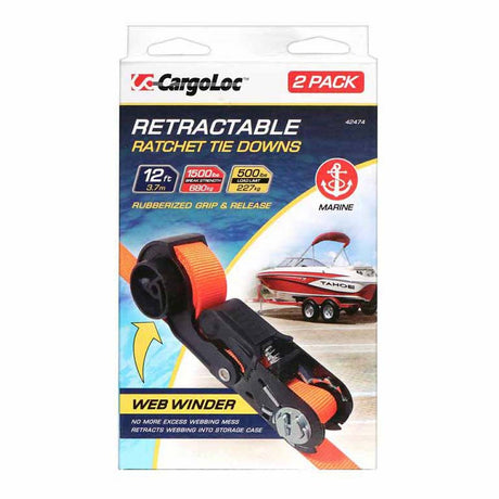 Allied 42474 Cargoloc 1" X 12' Retractable Ratchet Strap 2- Pack, 1500# Rated