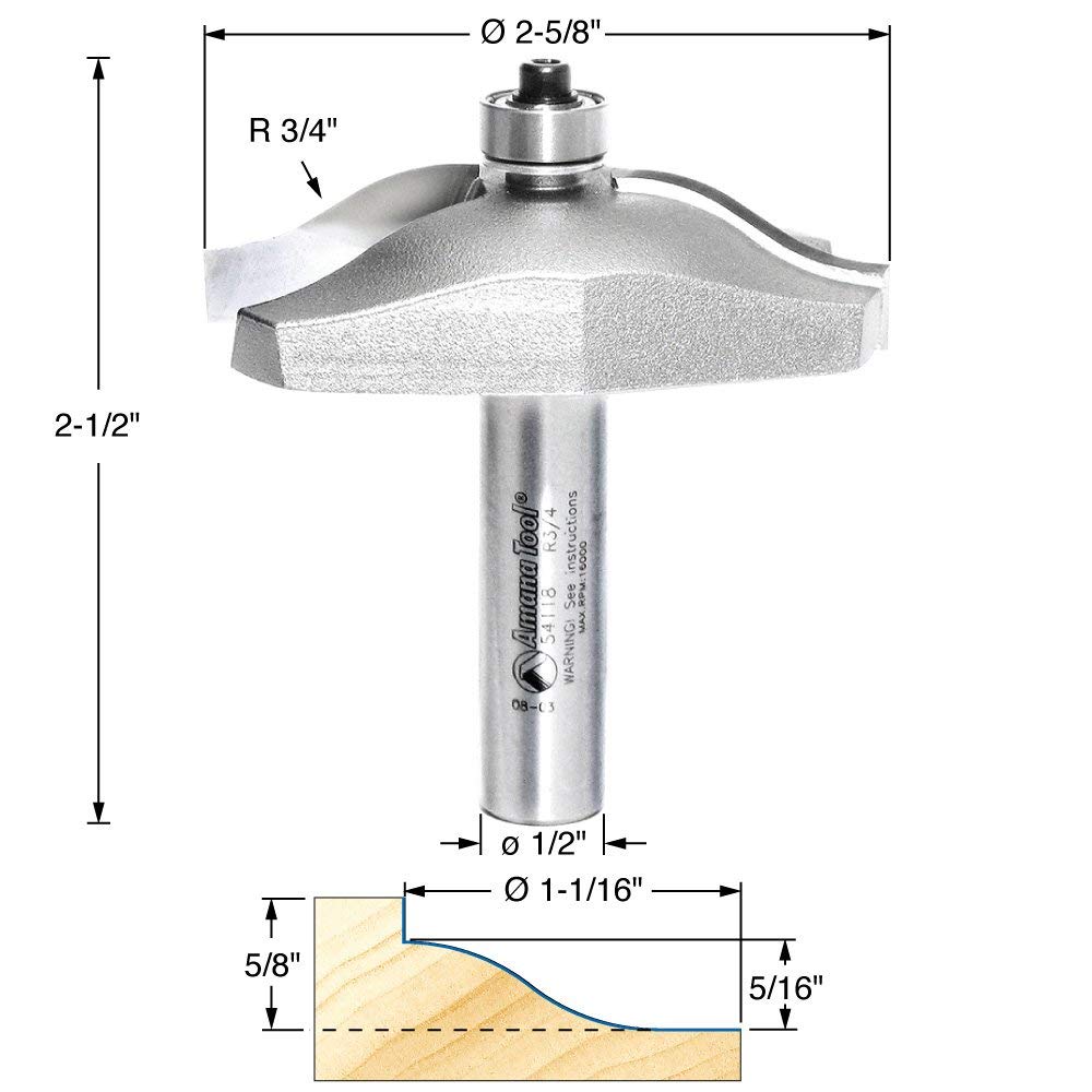 Amana 54118 Ogee Raised Panel 1/2" Shank Router Bit - 2