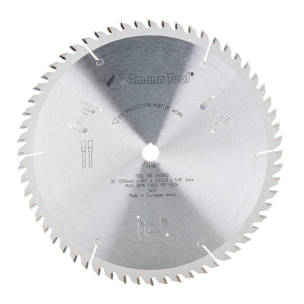 Amana 610600 10" 60 Tooth ATB Carbide Tipped Cut Off and Crosscut Saw Blade 5/8" Bore