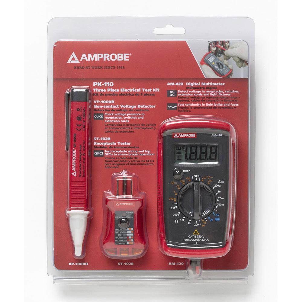 Amprobe 4394419 PK-110 Digital Multimeter Electrical Tester Kit with Voltage Probe - 6