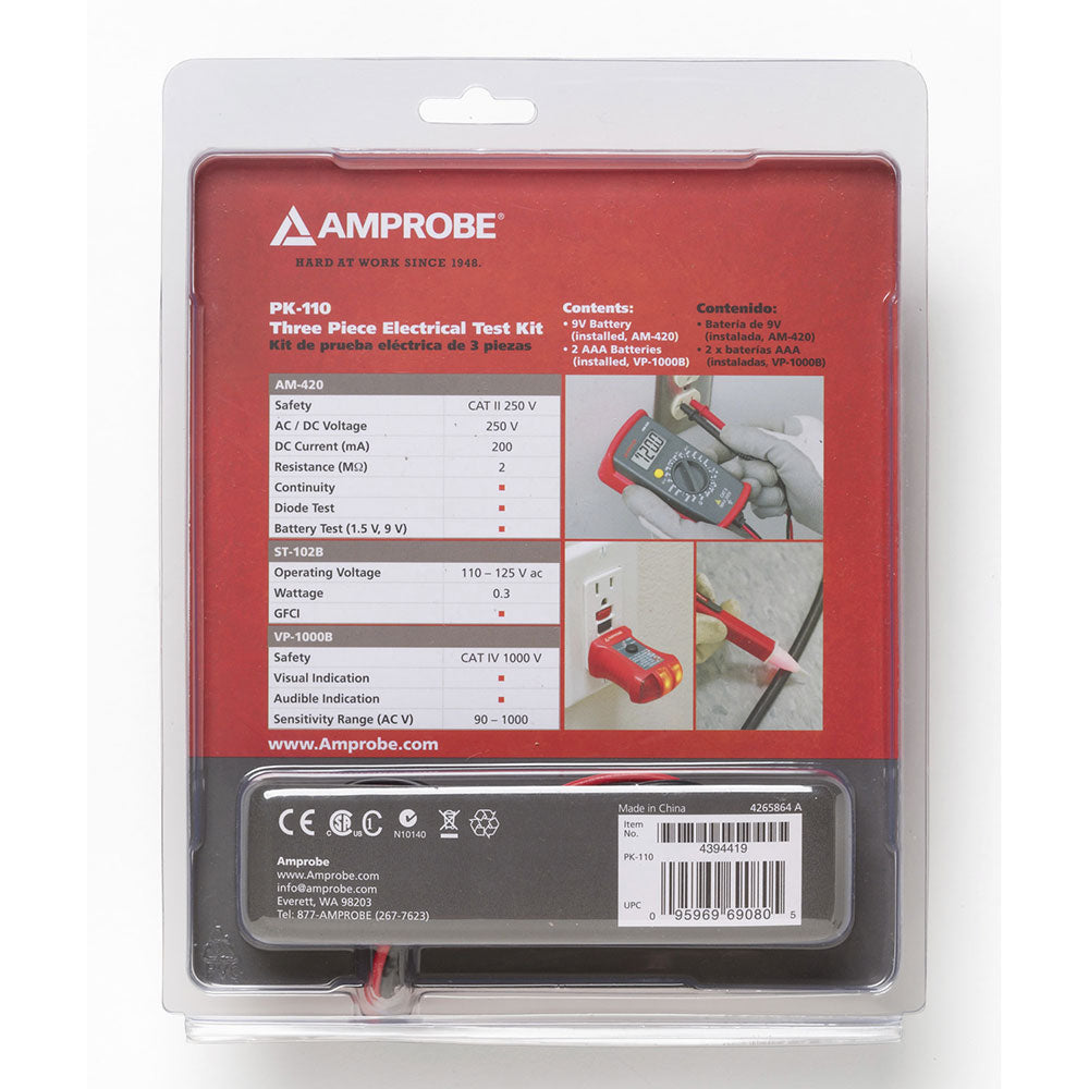 Amprobe 4394419 PK-110 Digital Multimeter Electrical Tester Kit with Voltage Probe - 7