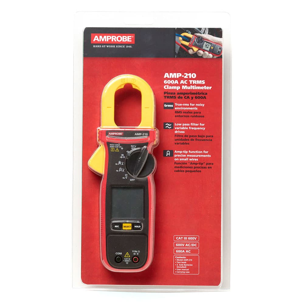 Amprobe 4560537 AMP-210 600V/600A TRMS AC Clamp Multimeter with Amp-Tip, CAT III Rated - 6