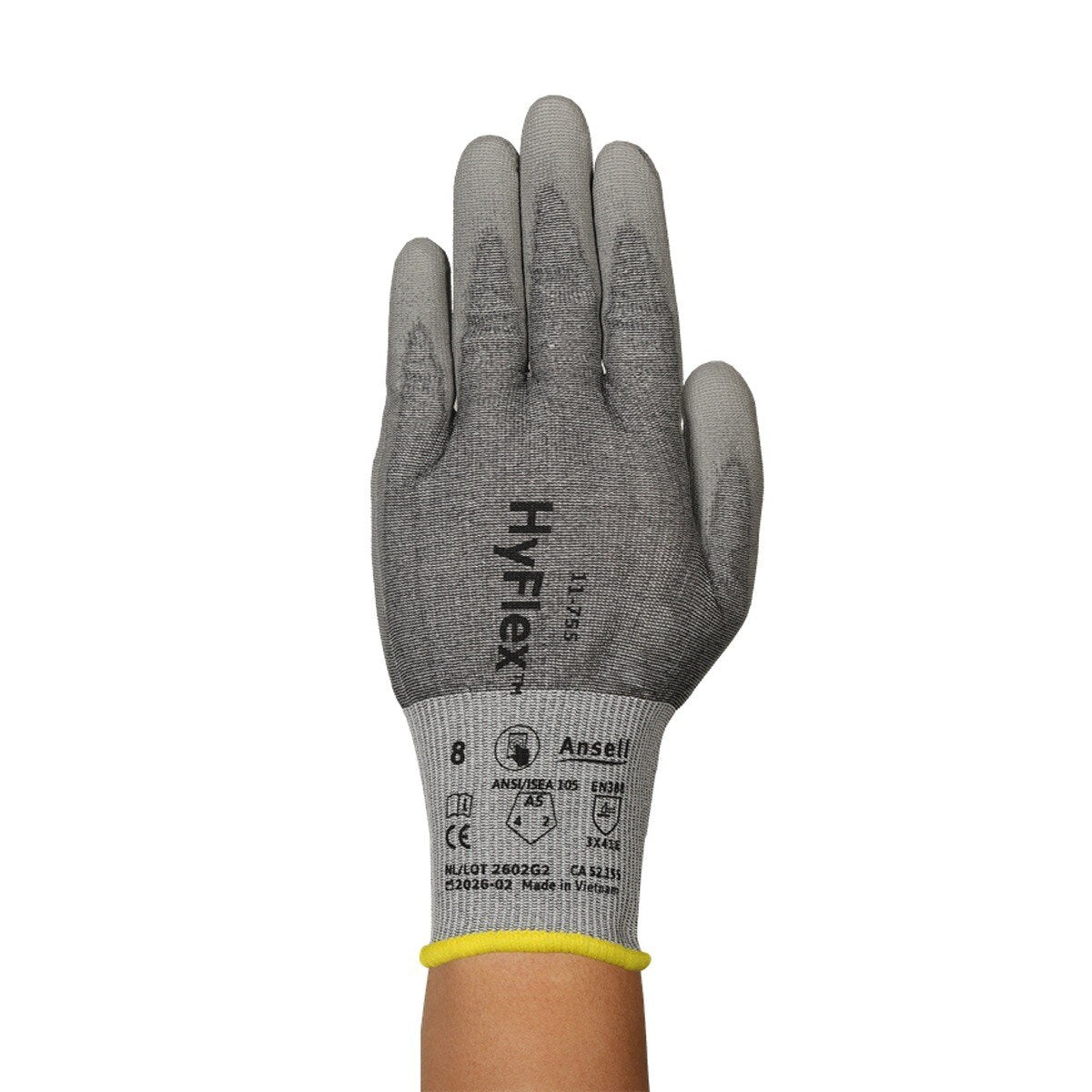 Ansell 11-755 HyFlex ANSI A5 Cut Resistant PU Palm Dipped Work Gloves