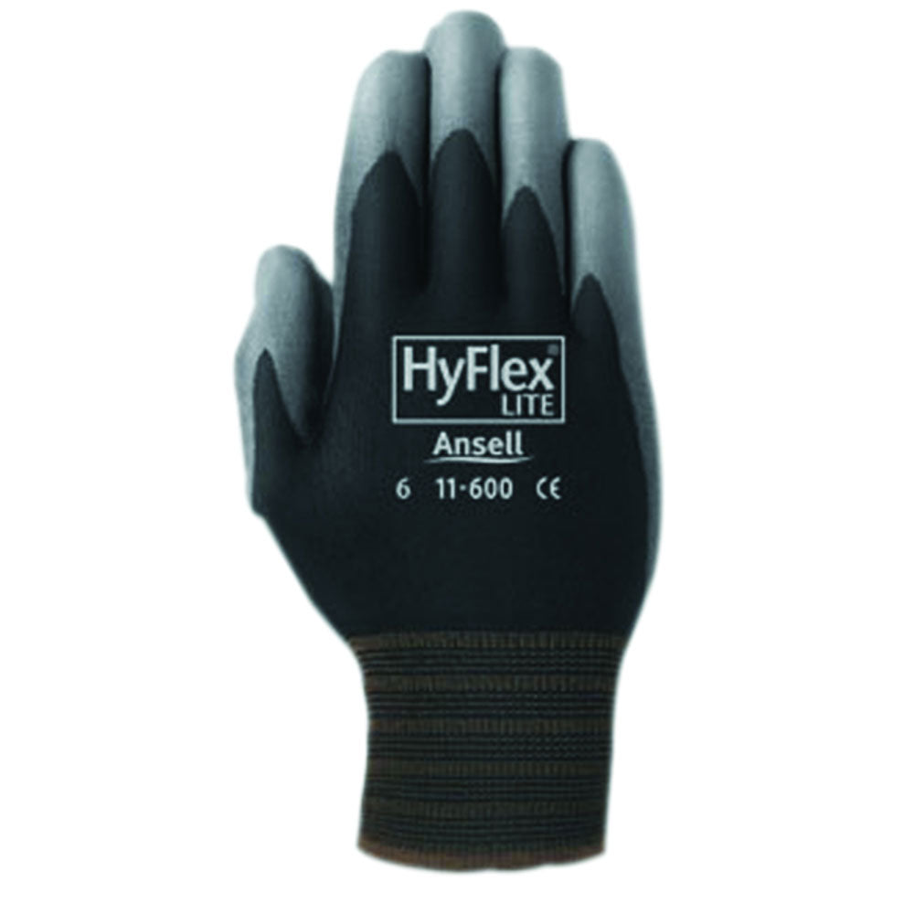 Ansell 205653 HyFlex Gloves, Size 9, Polyurethane-Coated, Black and Gray