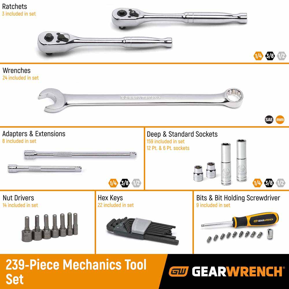 GearWrench 80942 239 Pc. Mechanics Tool Set in 3 Drawer Storage Box - 2