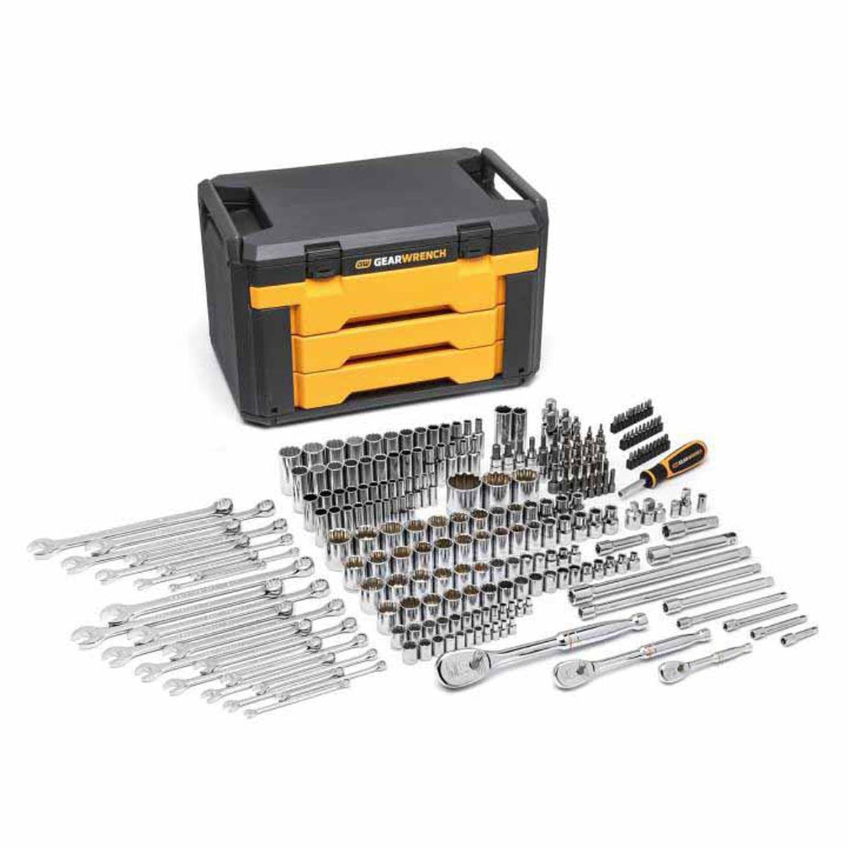 GearWrench 80972 243 Pc. 12 Point Mechanics Tool Set in 3 Drawer Storage Box