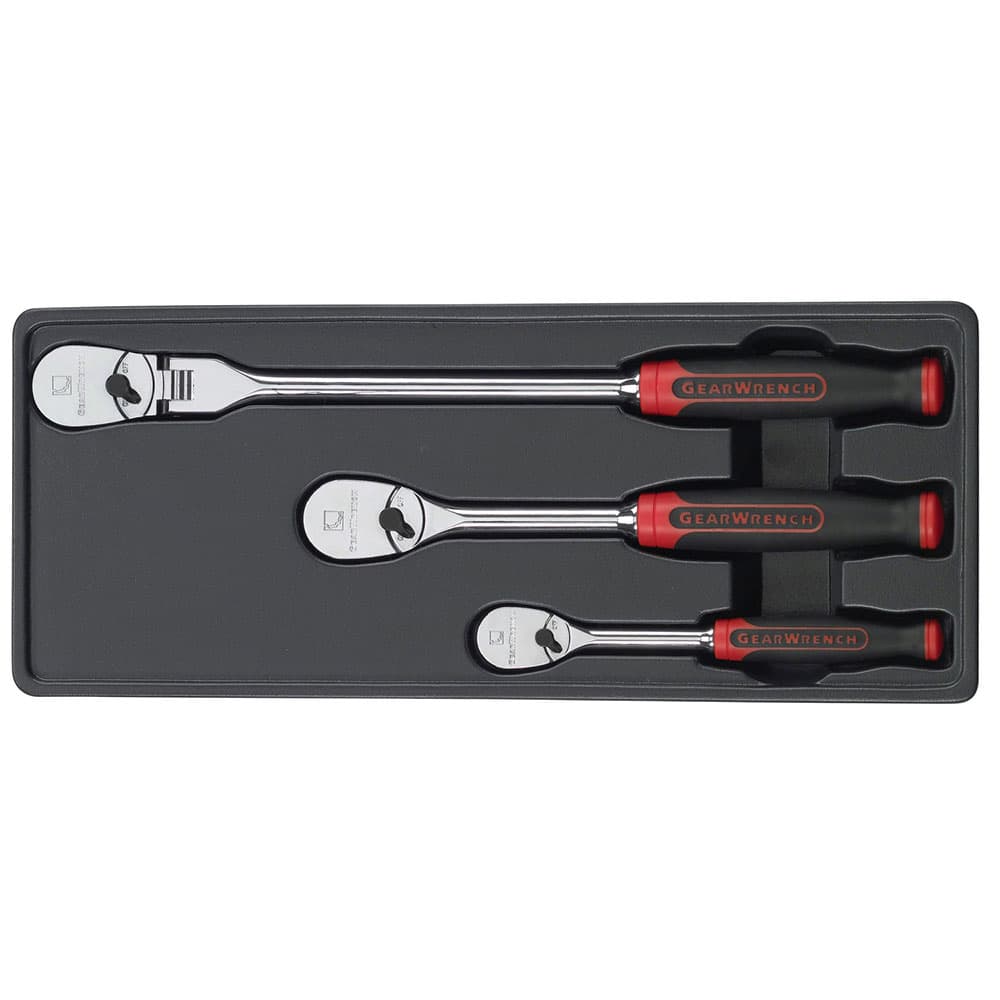 GearWrench 81203F 3 Piece 1/4" & 3/8" Drive 84-Teeth Dual Material Flex Head Teardrop Ratchet Set