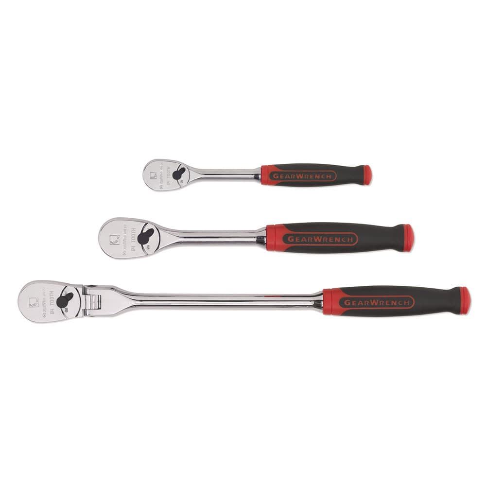 GearWrench 81203F 3 Piece 1/4" & 3/8" Drive 84-Teeth Dual Material Flex Head Teardrop Ratchet Set - 2