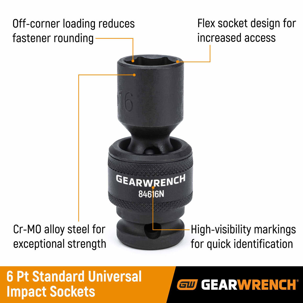 GearWrench 84939N 15 Pc. 1/2" Drive 6 Point Standard Universal Impact Metric Socket Set - 2