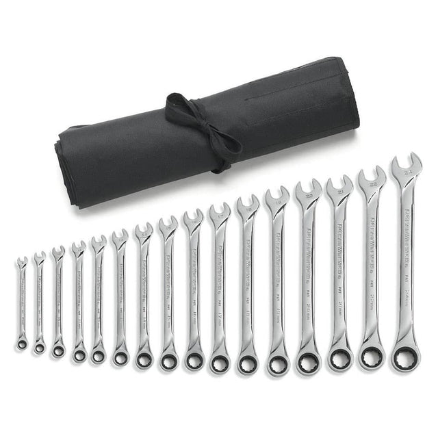 GearWrench 85099R 16 Pc. 72-Tooth 12 Point XL Ratcheting Combination Metric Wrench Set with Tool Roll