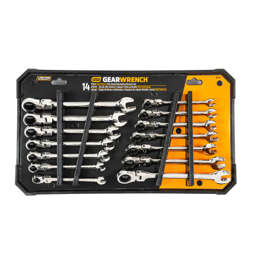 GearWrench 85141 14 Pc. 72-Tooth 12 Point Flex Head Ratcheting Combination SAE/Metric Wrench Set - 2