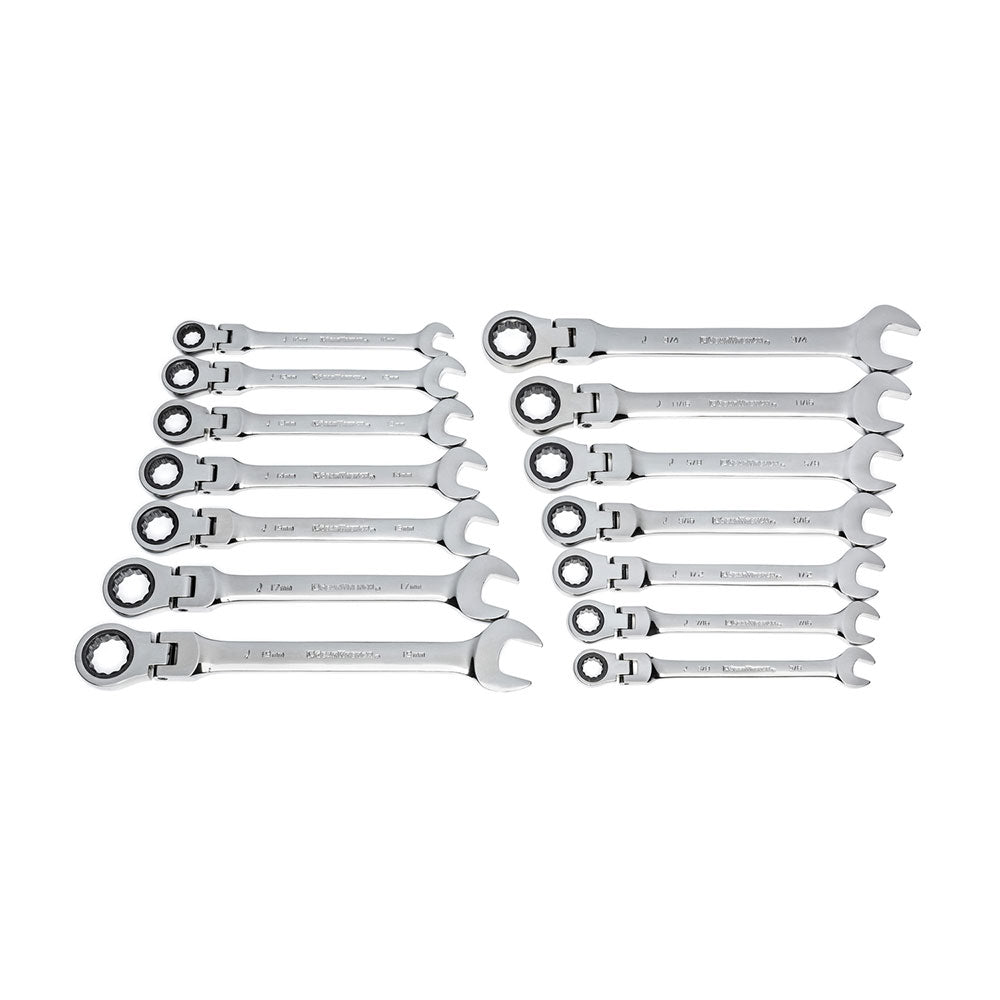 GearWrench 85141 14 Pc. 72-Tooth 12 Point Flex Head Ratcheting Combination SAE/Metric Wrench Set - 10