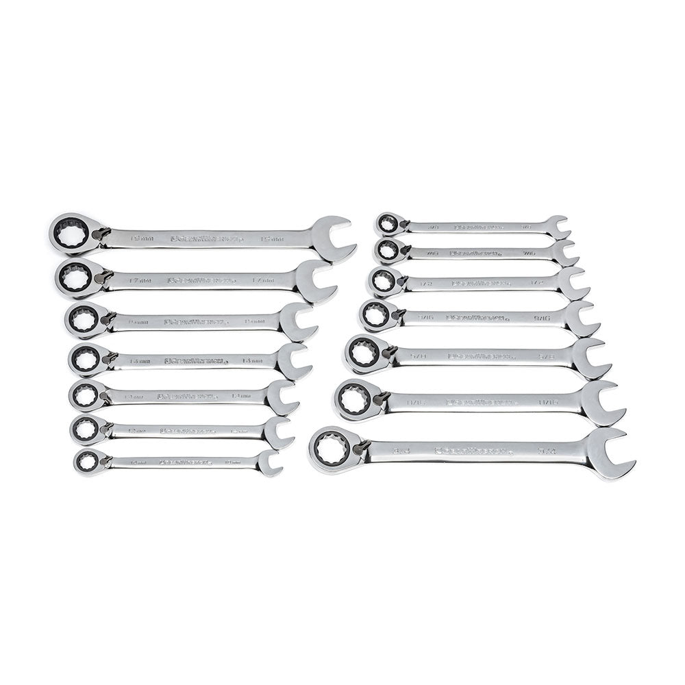 GearWrench 85142 14 Pc. 72-Tooth 12 Point Reversible Ratcheting Combination SAE/Metric Wrench Set - 6