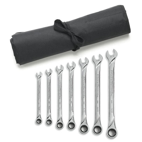 GearWrench 85197R 7 Pc. 72-Tooth 12 Point XL Ratcheting Combination SAE Wrench Roll Set