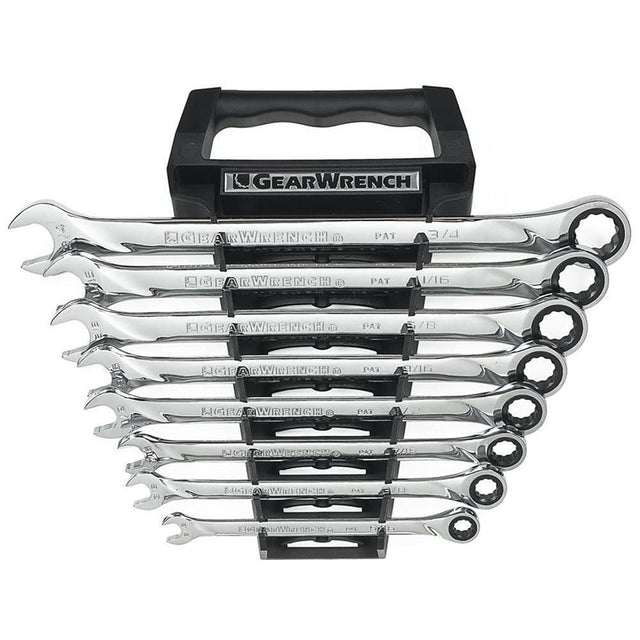 GearWrench 85198 8 Pc. 72-Tooth 12 Point XL Ratcheting Combination SAE Wrench Set