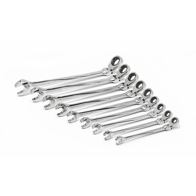 GearWrench 85298 9 Pc. 72-Tooth 12 Point XL X-Beam Flex Head Ratcheting Combination SAE Wrench Set