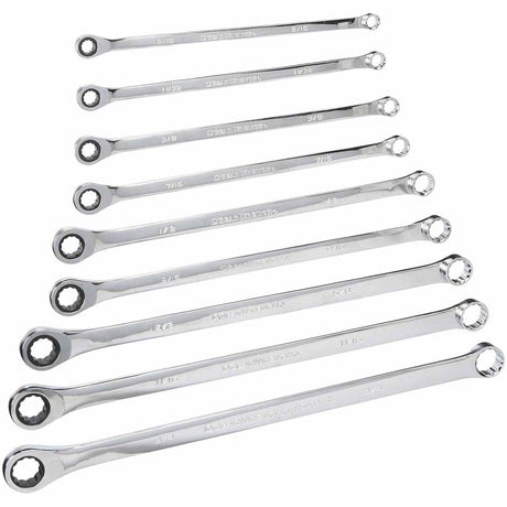 GearWrench 85998 9 Pc. 72-Tooth 12 Point XL GearBox Double Box Ratcheting SAE Wrench Set