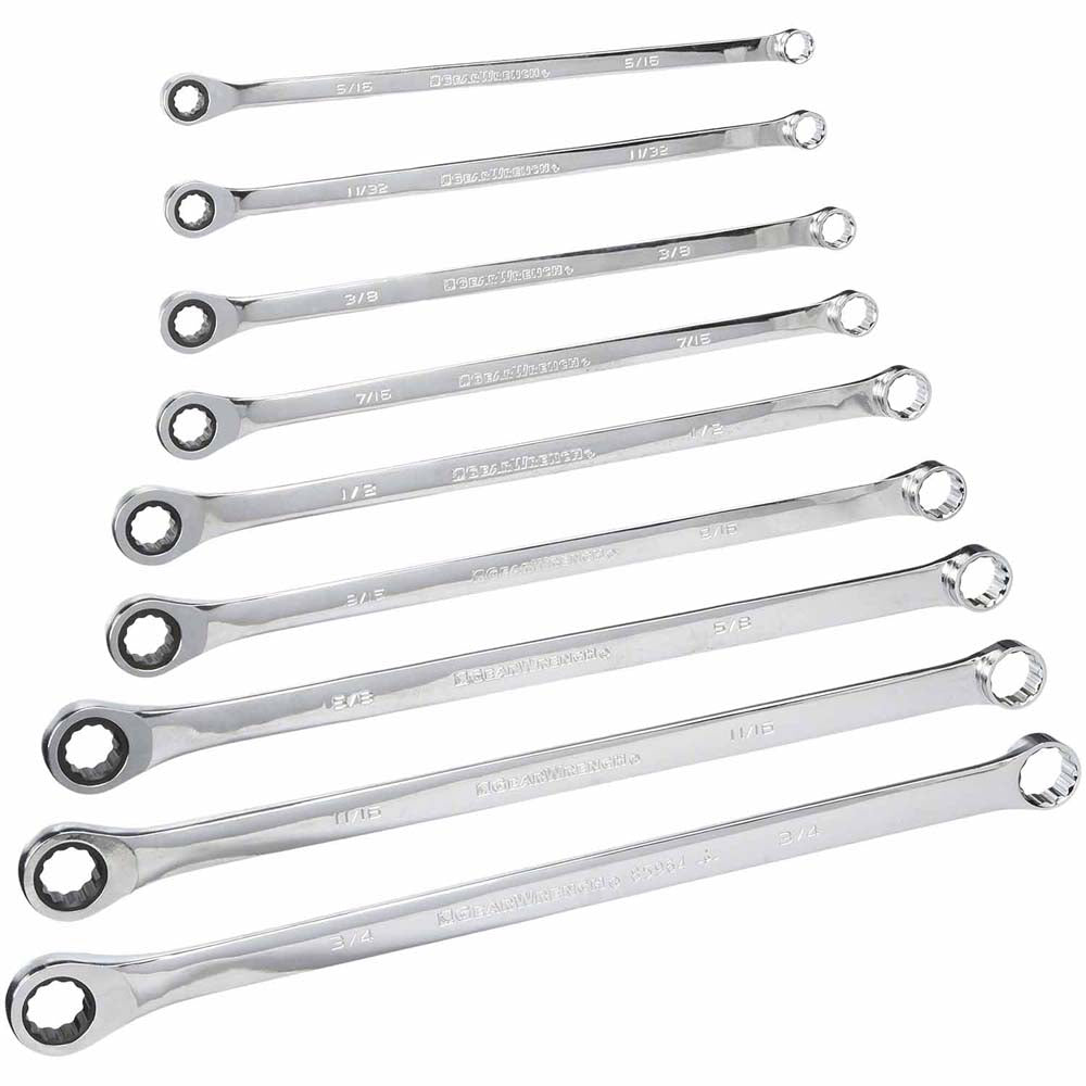 GearWrench 85998 9 Pc. 72-Tooth 12 Point XL GearBox Double Box Ratcheting SAE Wrench Set