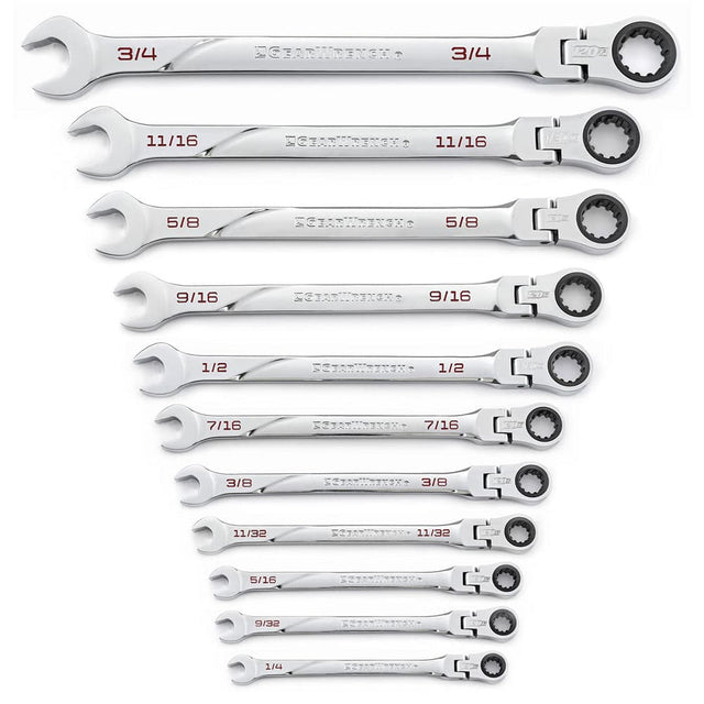 GearWrench 86247 11 Pc. 120XP Universal Spline XL Flex Head Ratcheting Combination SAE Wrench Set