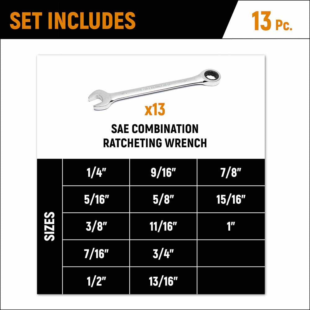 GearWrench 9312 13 Pc. 72-Tooth 12 Point Ratcheting Combination SAE Wrench Set - 3