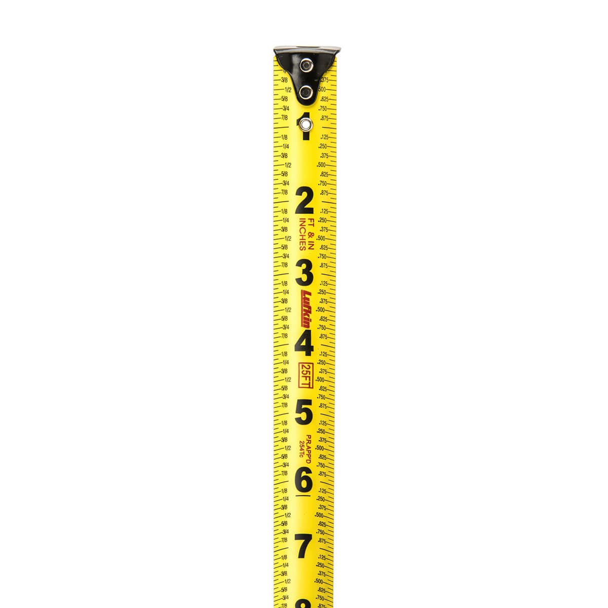 Crescent Lufkin AL725MAGN 1" x 25' Hi-Viz Orange Auto-Lock Magnetic Hook Yellow Clad Tape Measure - 4