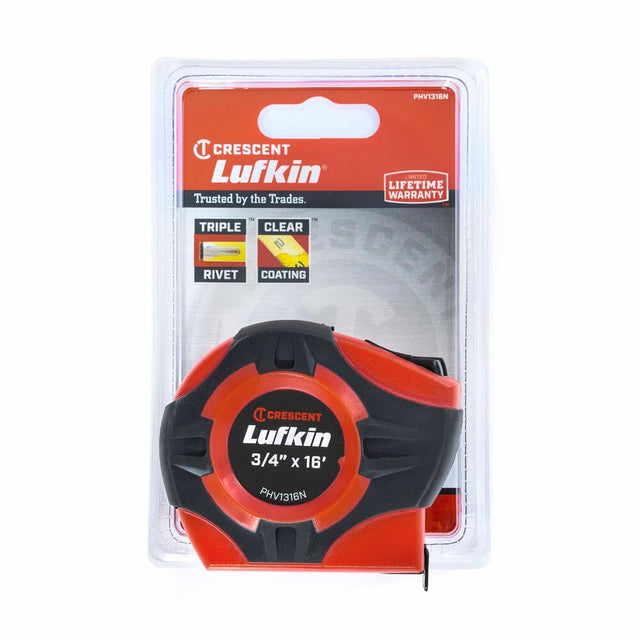 Crescent Lufkin PHV1316N 3/4" x 16' P1000 Series Hi-Viz Orange Yellow Clad A2 Blade Power Return Tape Measure