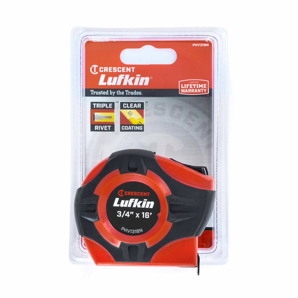 Crescent Lufkin PHV1316N 3/4" x 16' P1000 Series Hi-Viz Orange Yellow Clad A2 Blade Power Return Tape Measure - 4