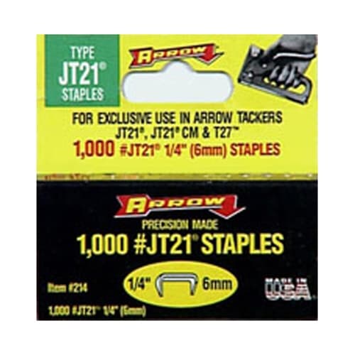 Arrow 214 JT21/T27 1/4" Staples (1,000/pk)