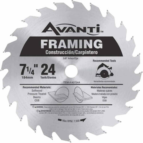 Avanti A0724A 7-1/4" x 24-Teeth Framing Saw Blade