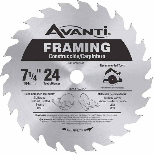 Avanti A0724A 7-1/4" x 24-Teeth Framing Saw Blade